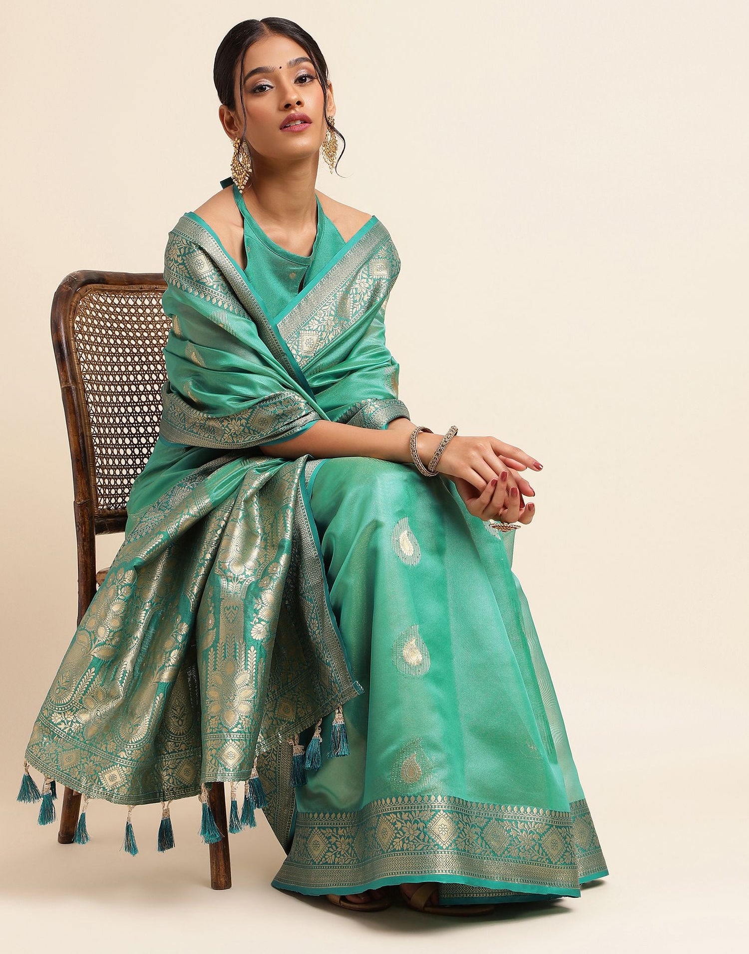 Rama Green Silk Banarasi Saree | Leemboodi