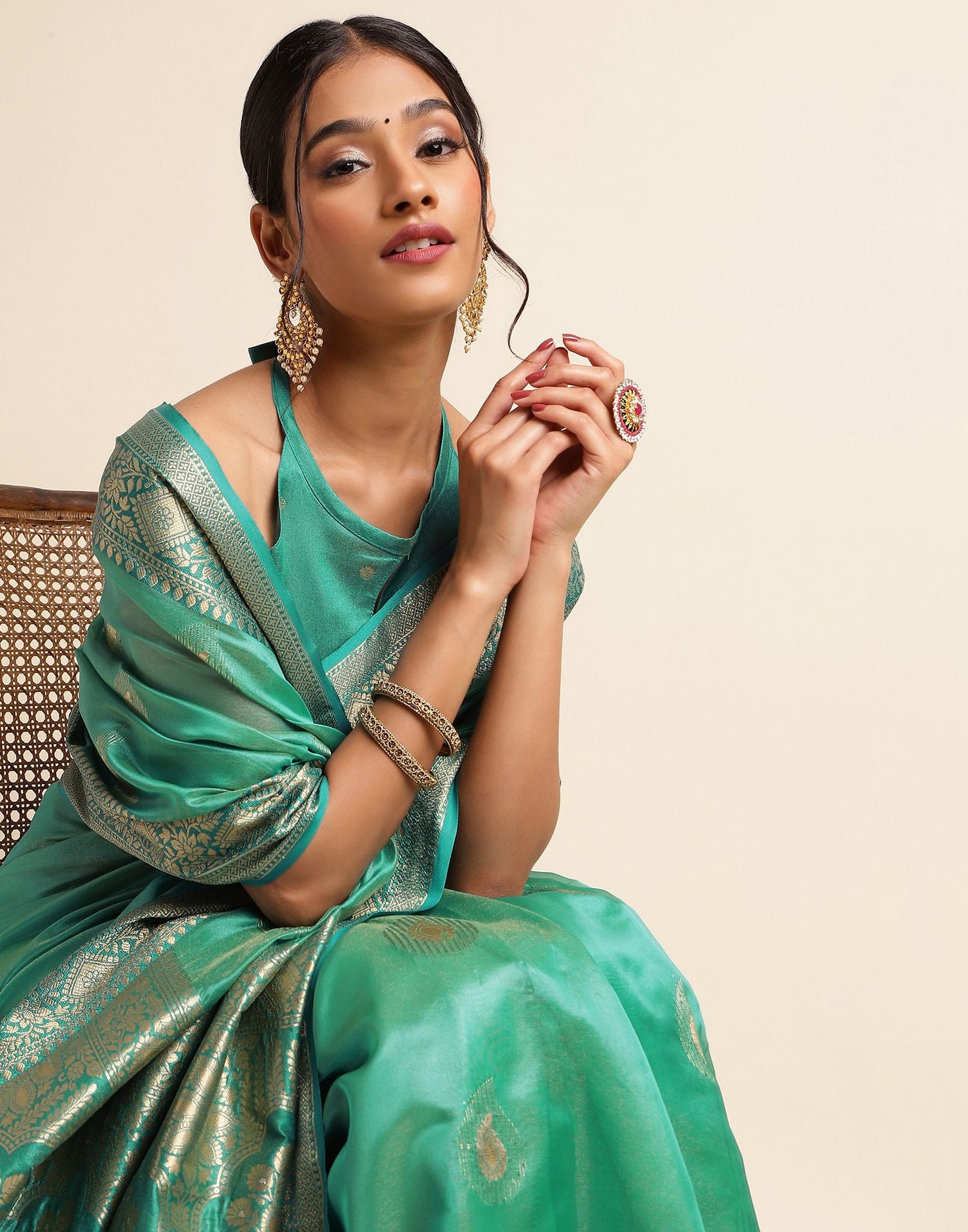 Rama Green Silk Banarasi Saree | Leemboodi