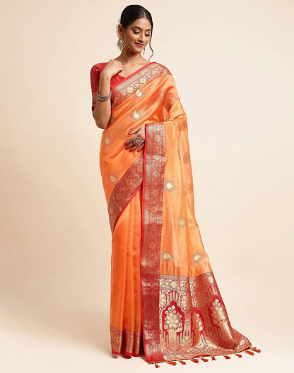 Orange Silk Banarasi Saree | Leemboodi