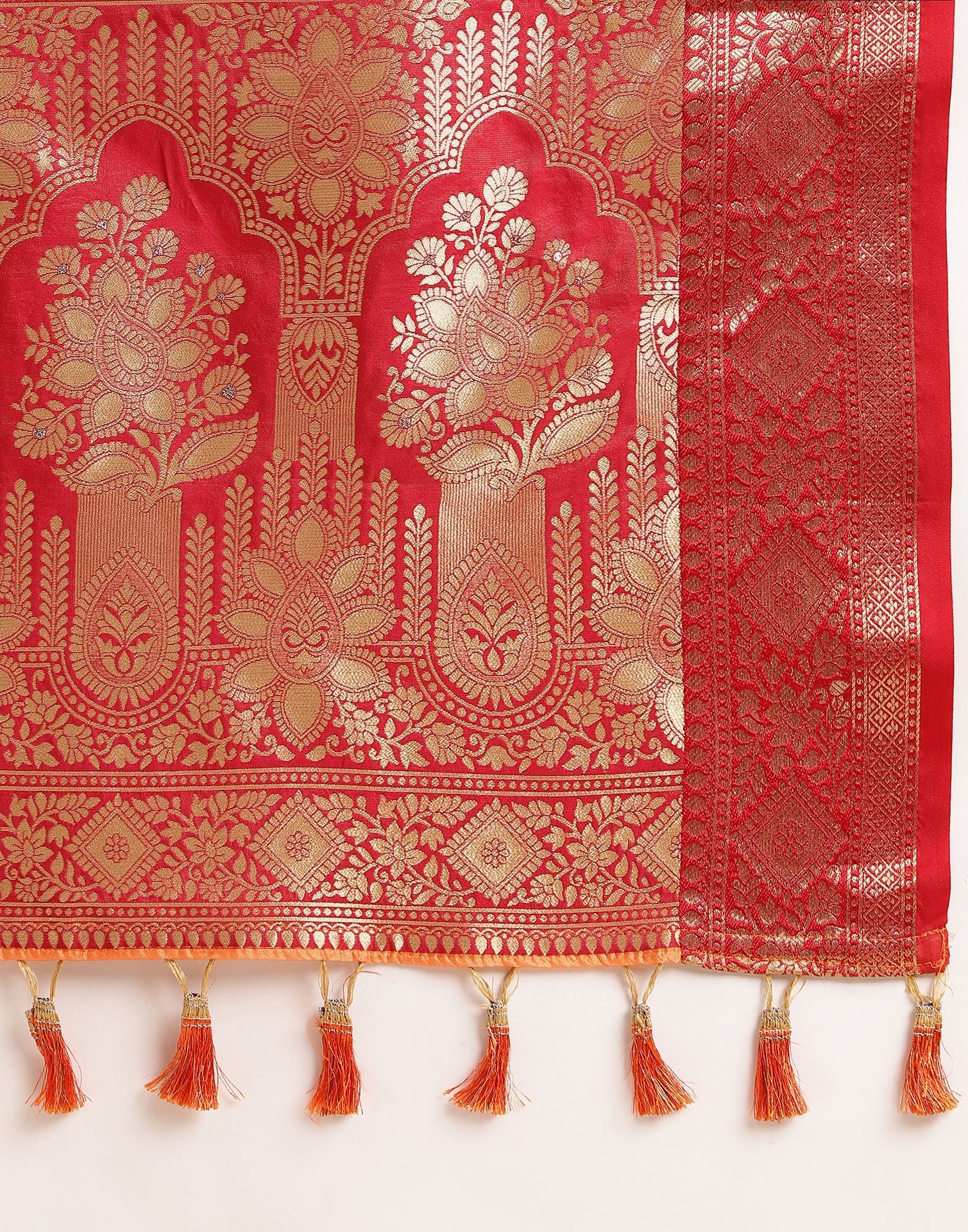 Orange Silk Banarasi Saree | Leemboodi