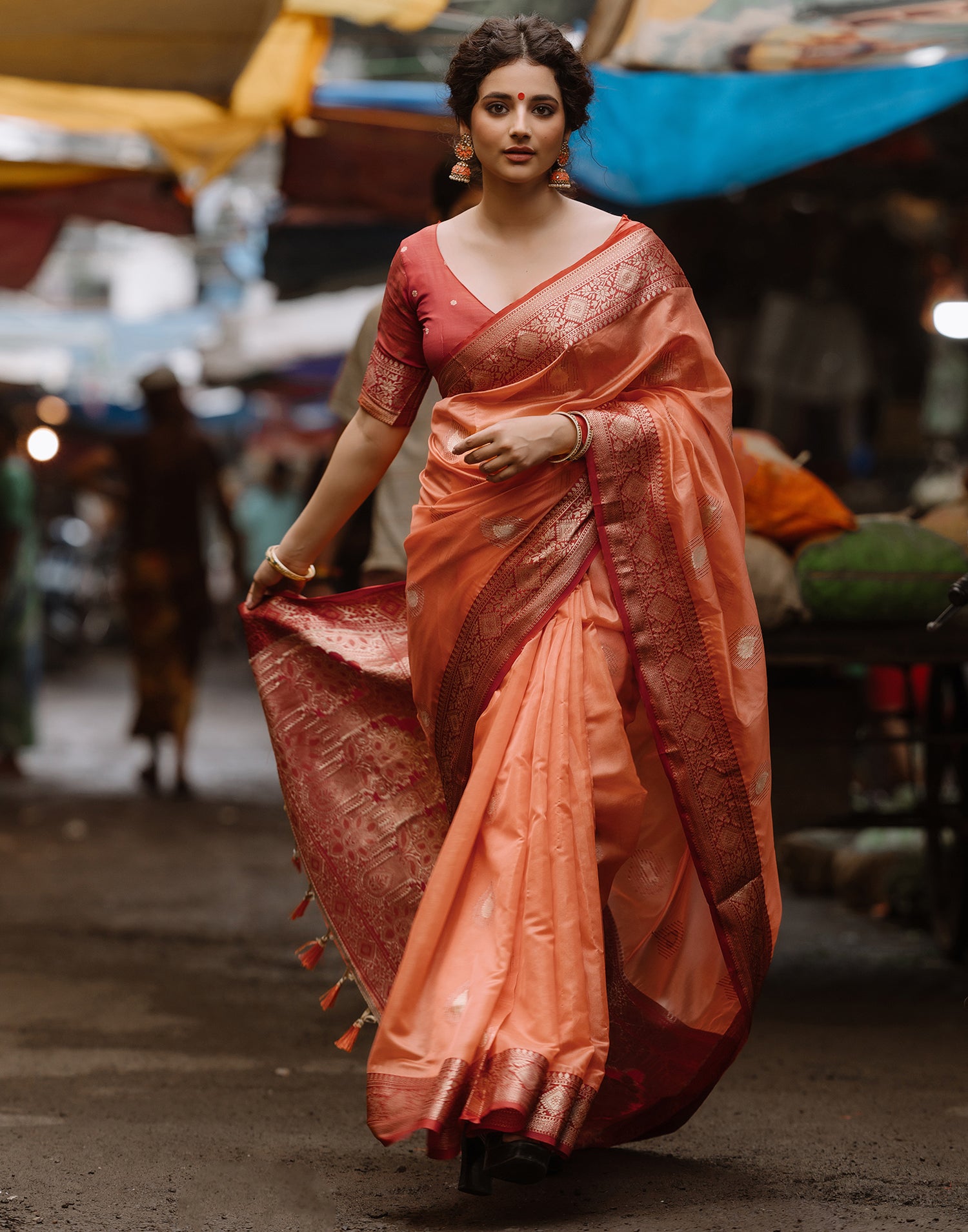 Orange Silk Banarasi Saree