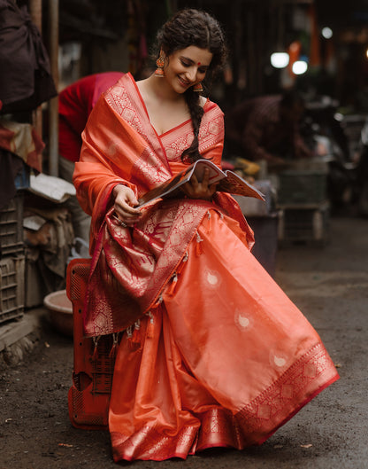 Orange Silk Banarasi Saree