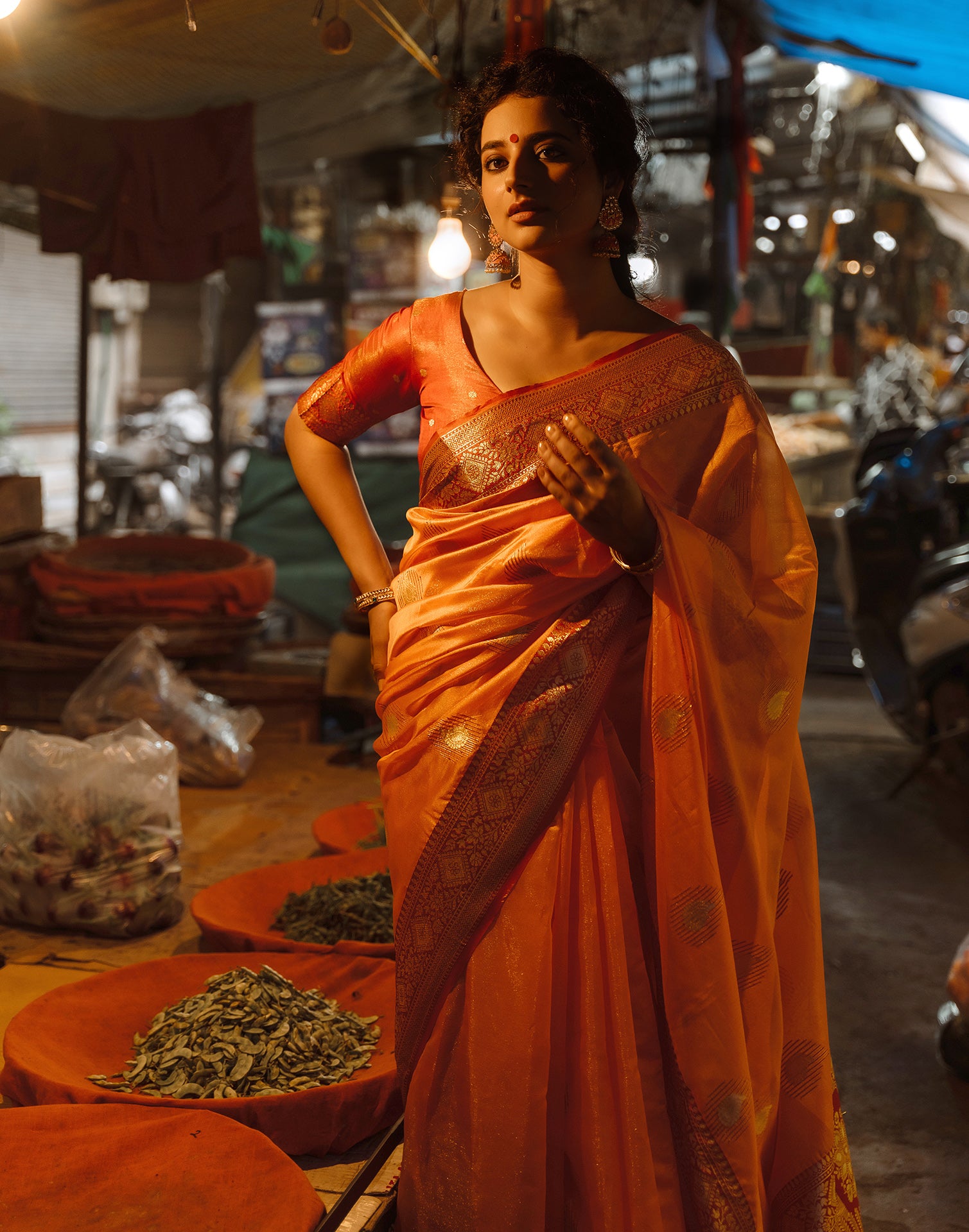 Orange Silk Banarasi Saree