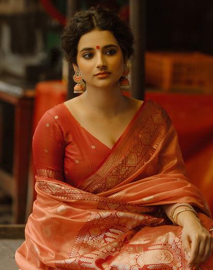 Orange Silk Banarasi Saree