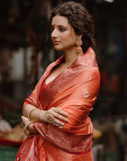 Orange Silk Banarasi Saree