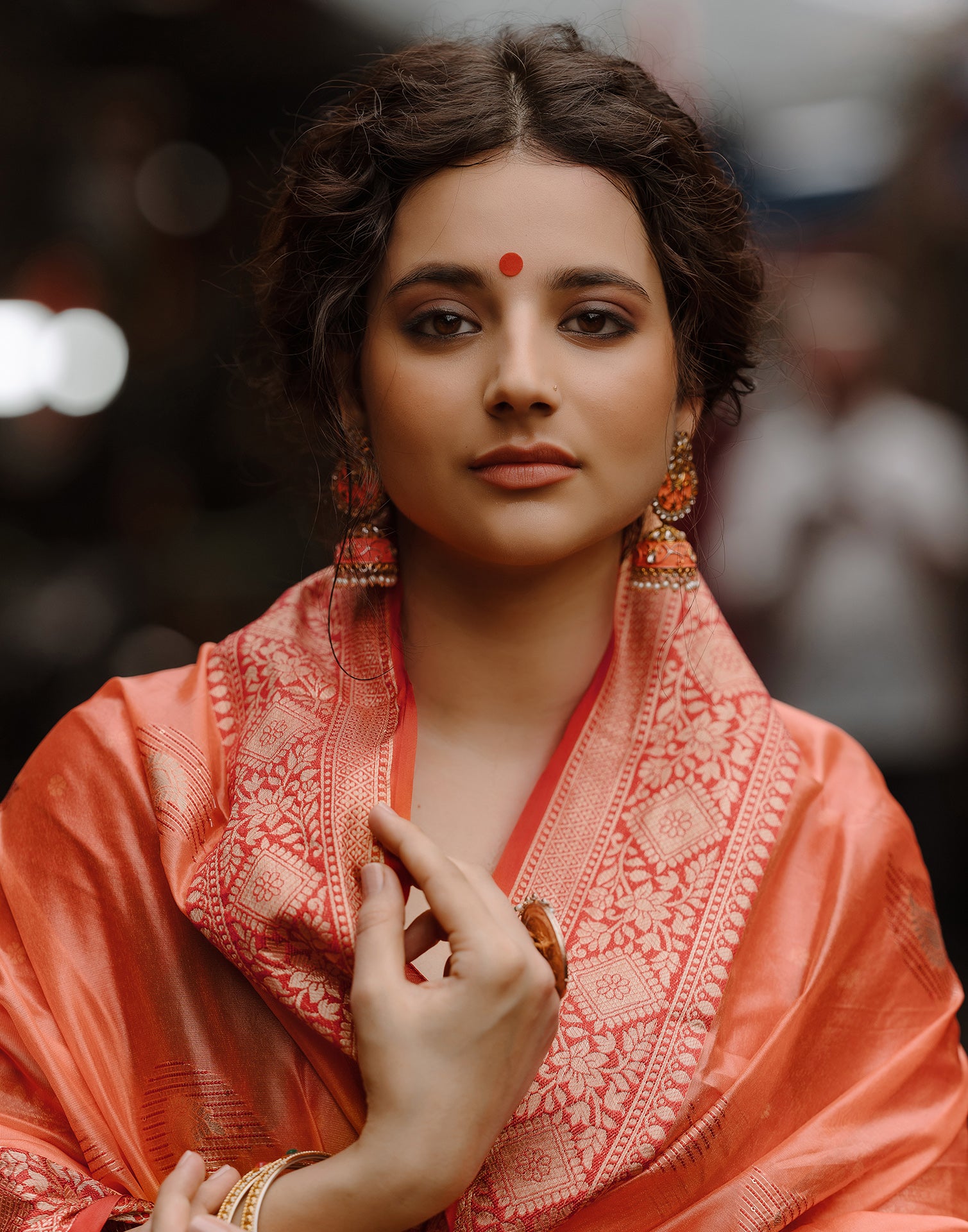 Orange Silk Banarasi Saree