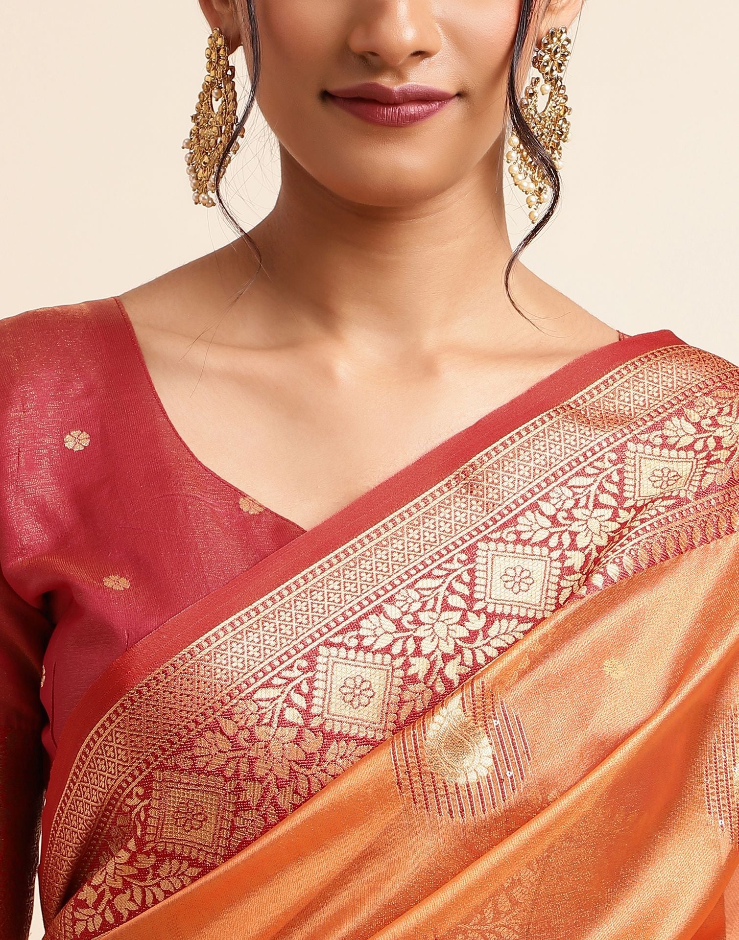 Orange Silk Banarasi Saree | Leemboodi