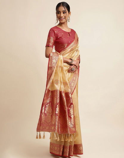 Beige Silk Banarasi Saree | Leemboodi