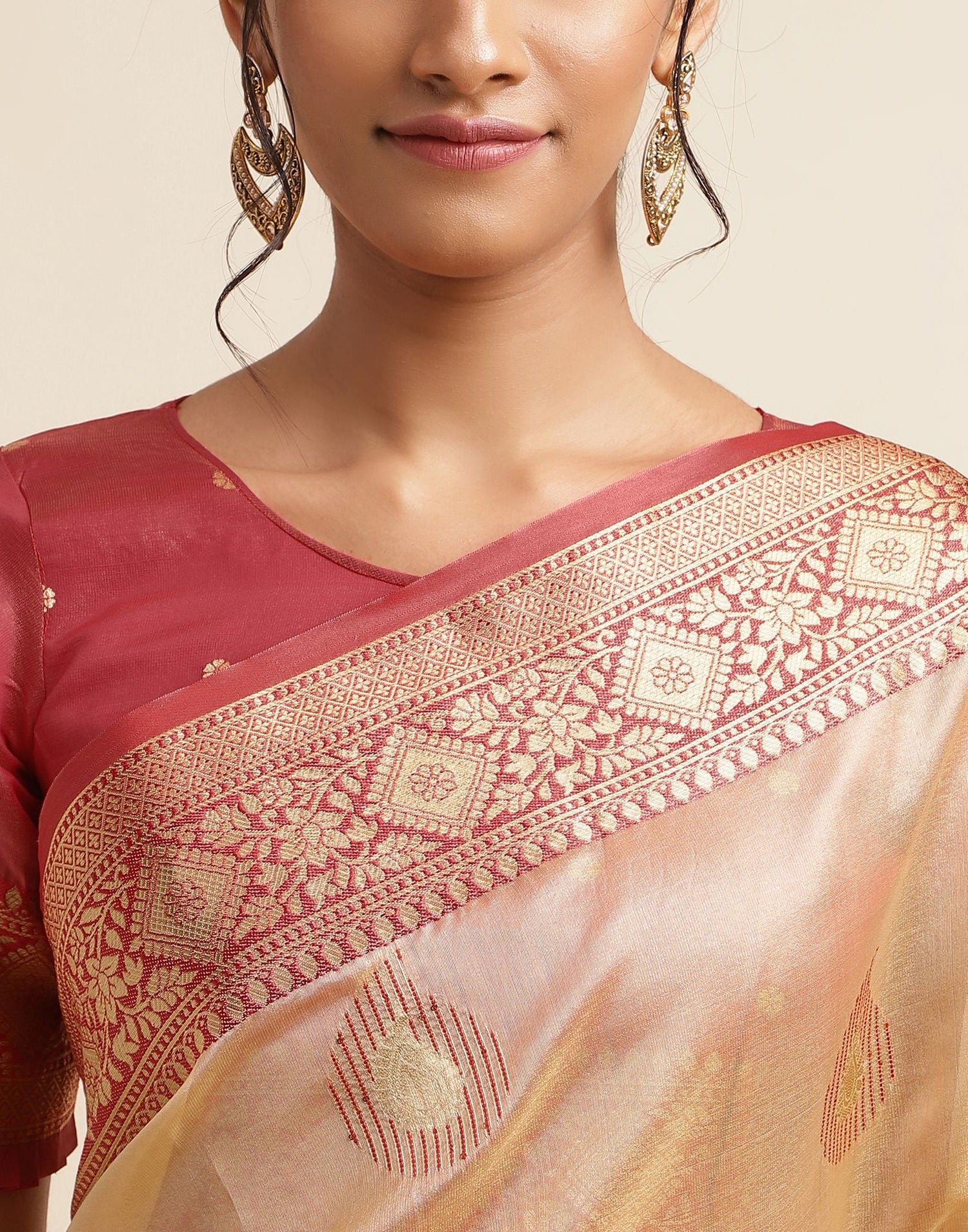 Beige Silk Banarasi Saree | Leemboodi