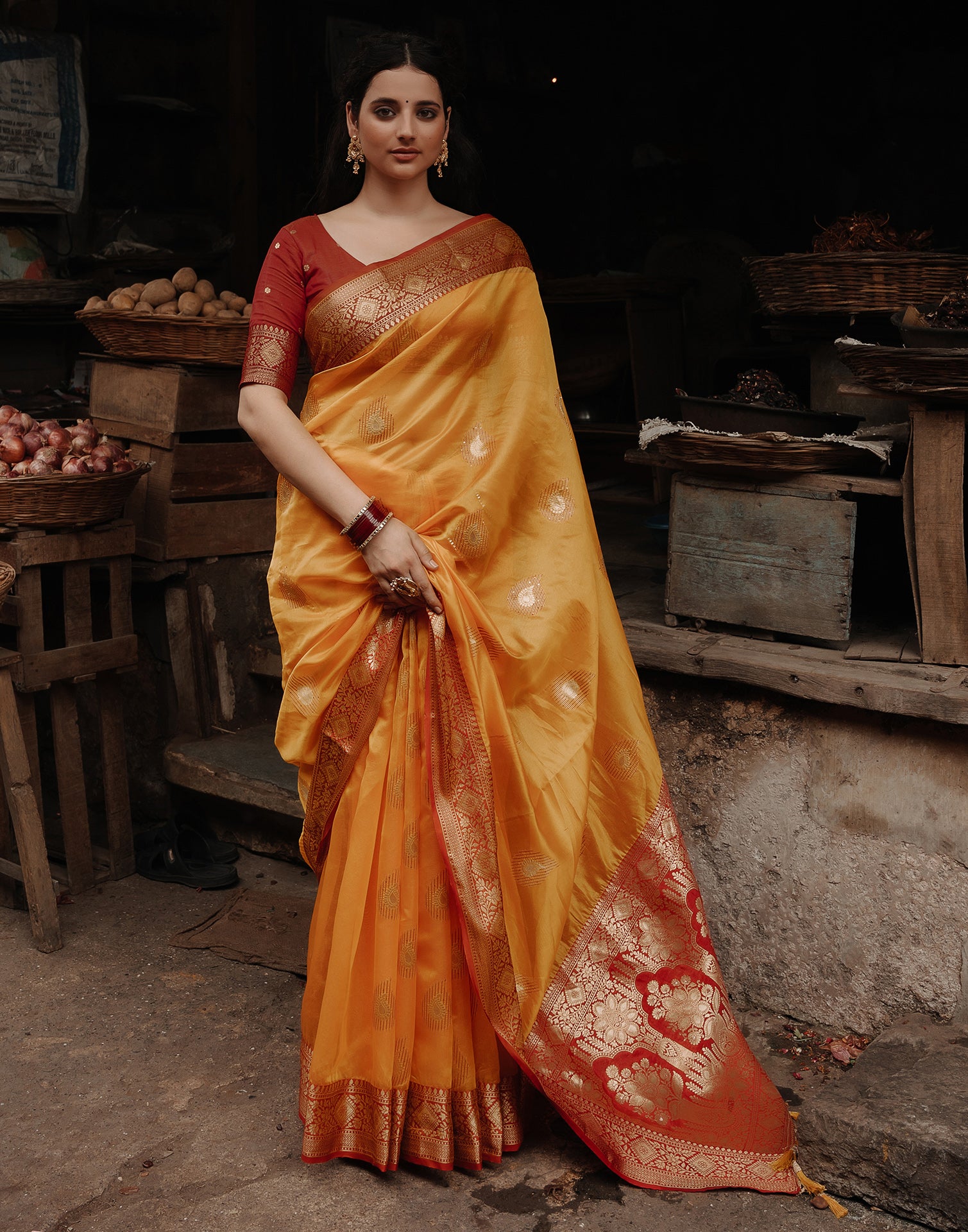 Turmeric Yellow Silk Banarasi Saree