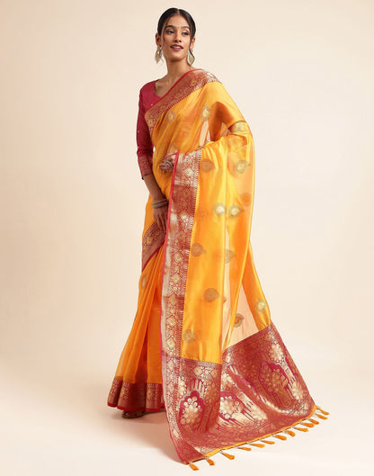 Turmeric Yellow Silk Banarasi Saree | Leemboodi