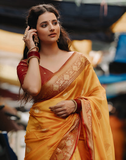 Turmeric Yellow Silk Banarasi Saree