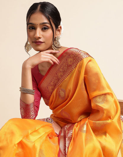 Turmeric Yellow Silk Banarasi Saree | Leemboodi