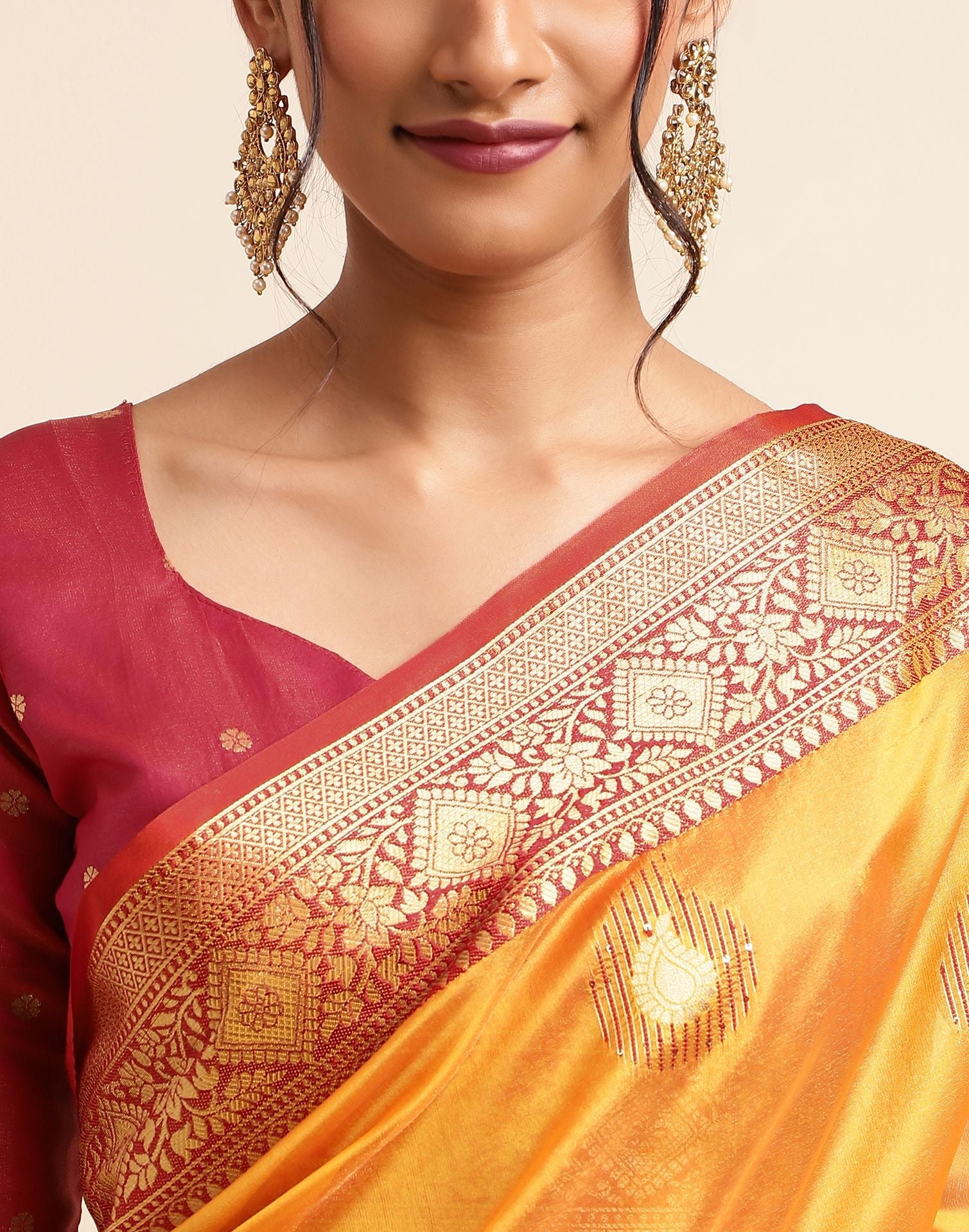 Turmeric Yellow Silk Banarasi Saree | Leemboodi