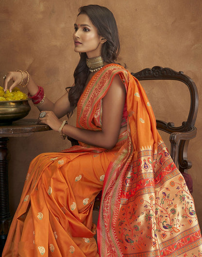 Orange Banarasi Silk Saree | Leemboodi