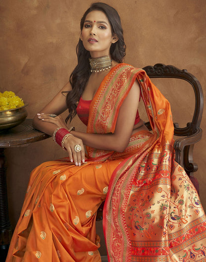 Orange Banarasi Silk Saree | Leemboodi