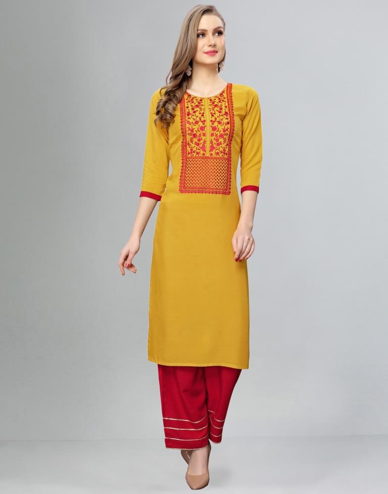 Modish Yellow Embroidered Kurti | Sudathi