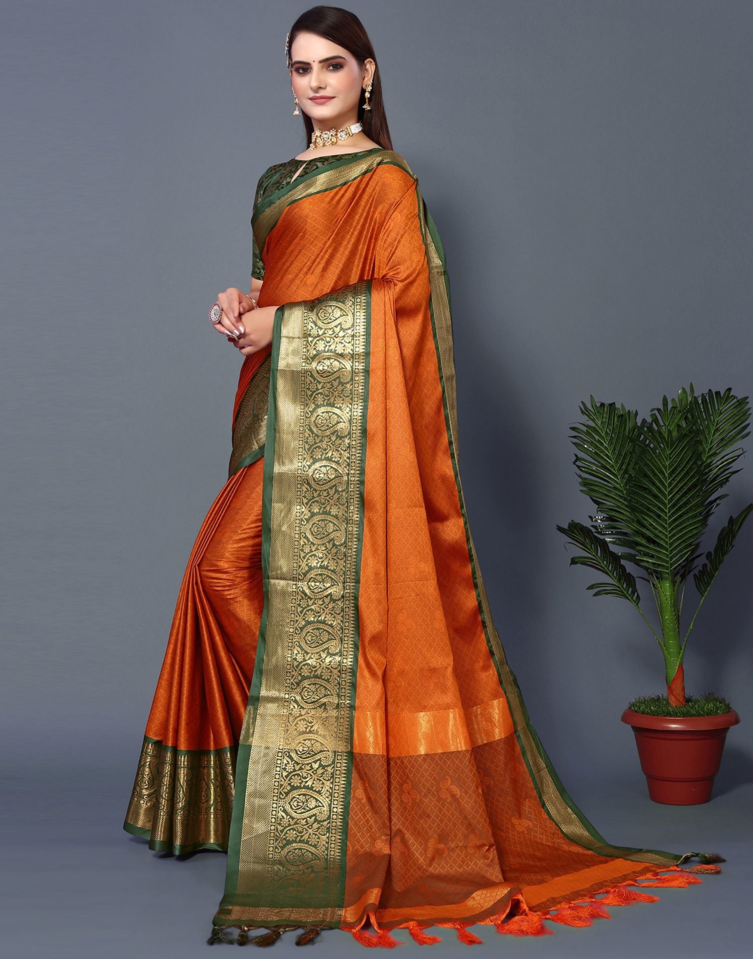 Dark Orange Cotton Saree | Sudathi