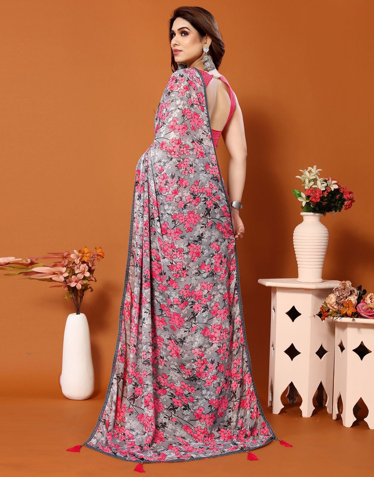 Pink Printed Saree | Sudathi