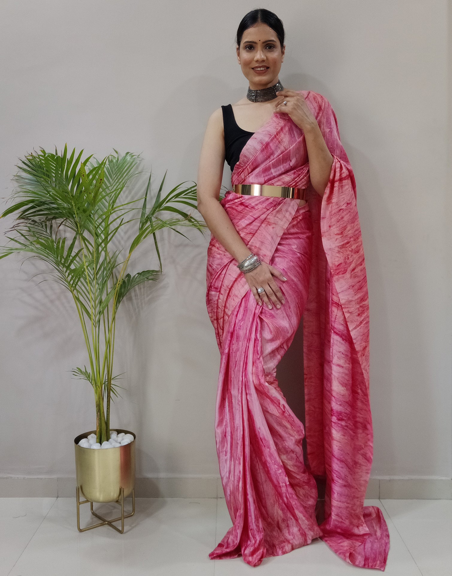 Pink Silk Printed Saree