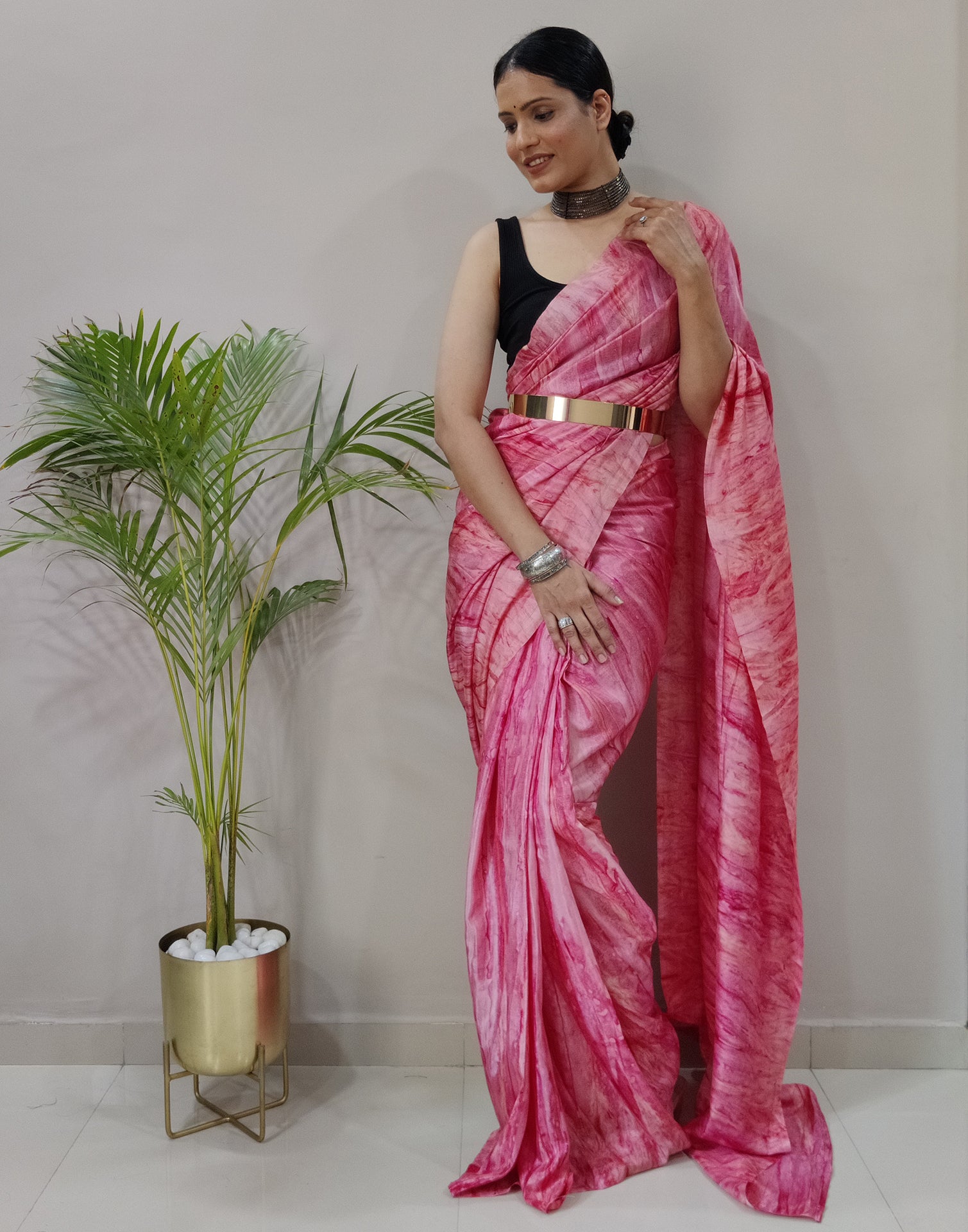 Pink Silk Printed Saree