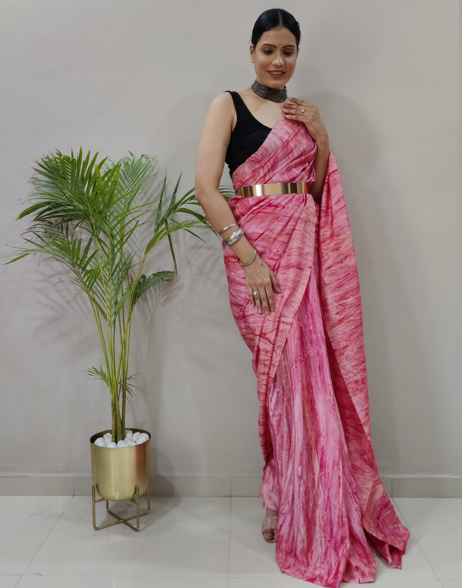 Pink Silk Printed Saree