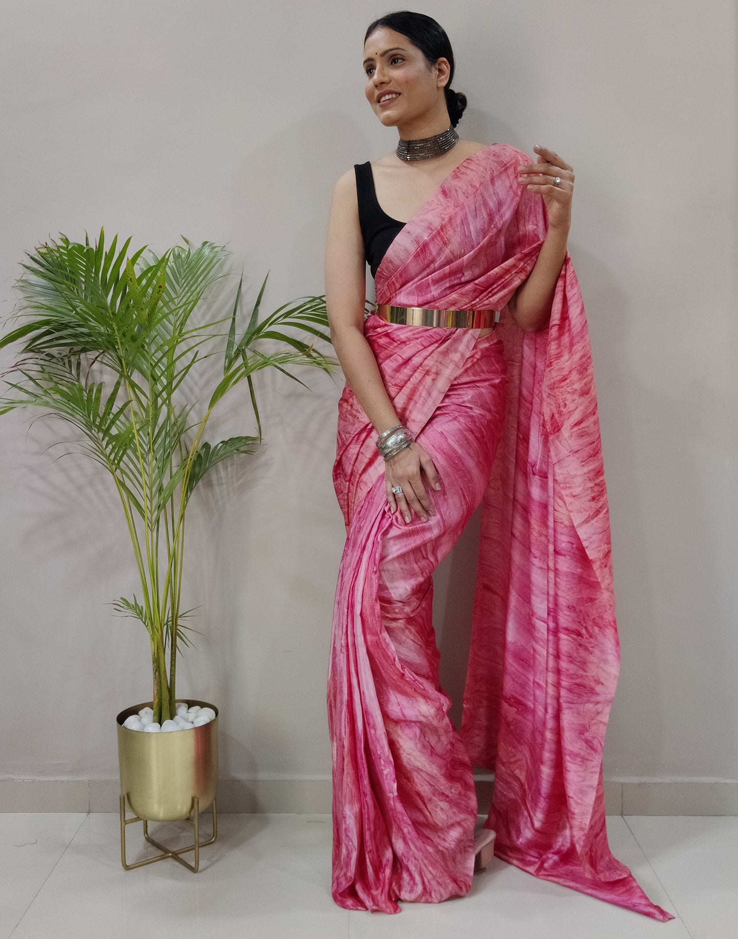 Pink Silk Printed Saree