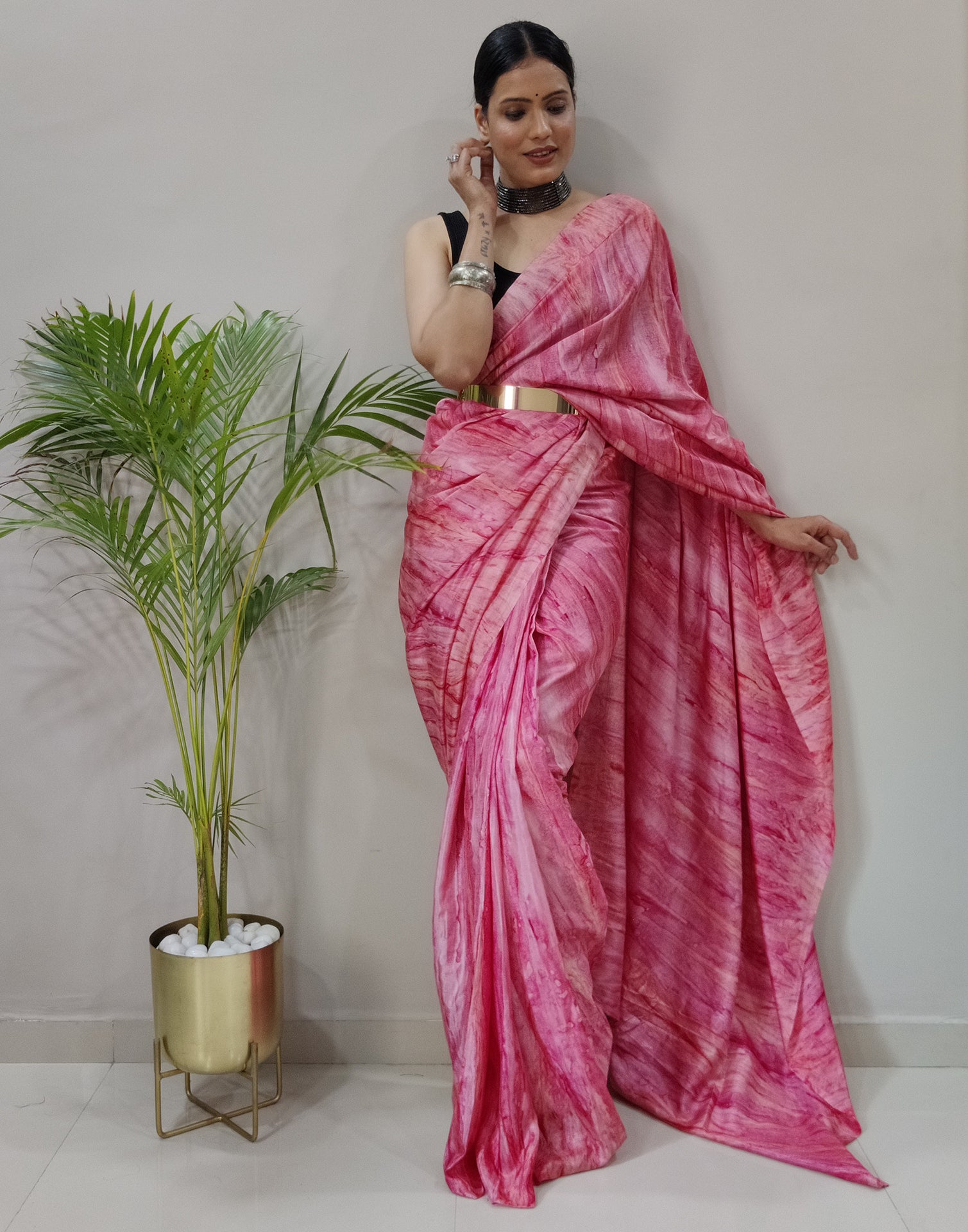 Pink Silk Printed Saree