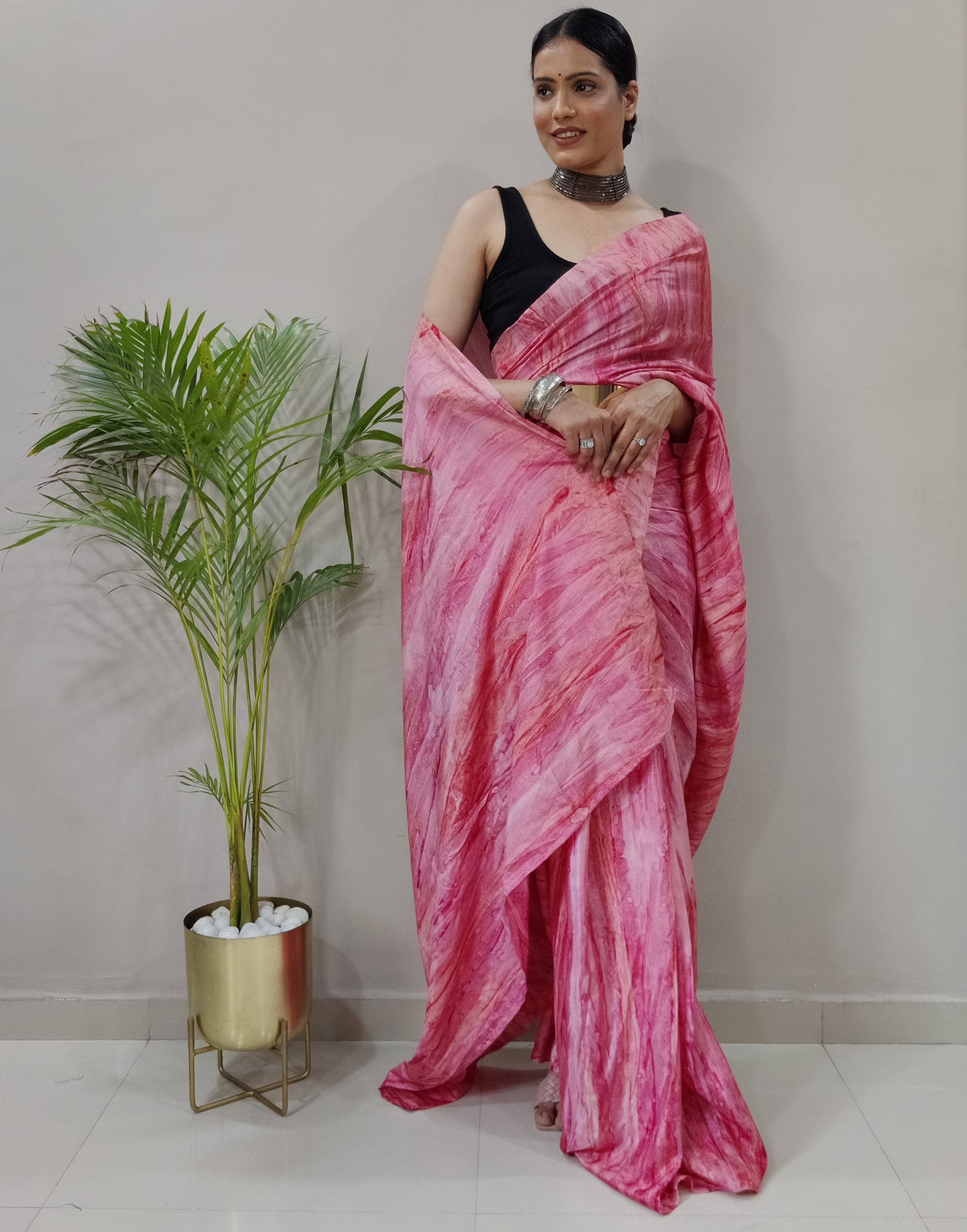 Pink Silk Printed Saree