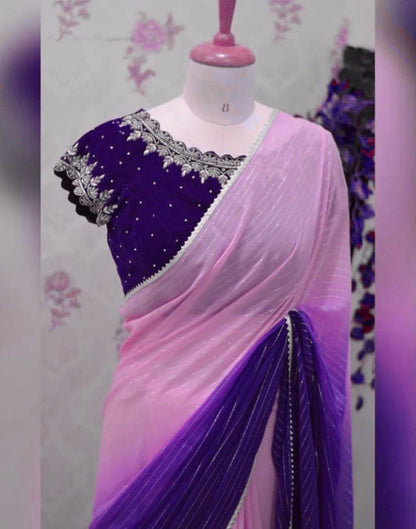 Violet Chiffon Plain Saree