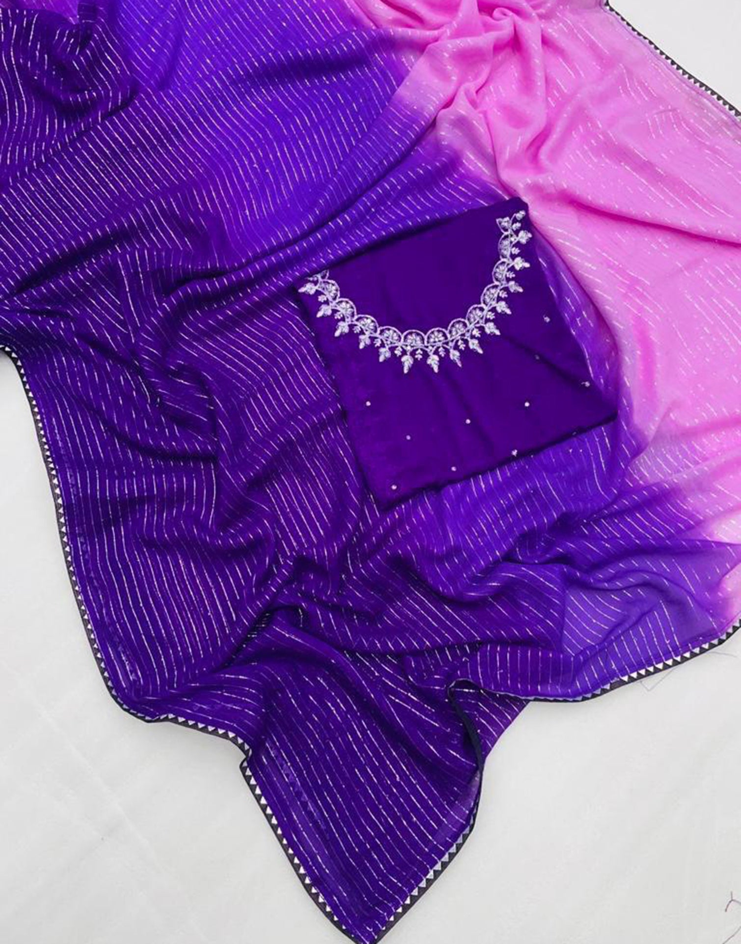 Violet Chiffon Plain Saree