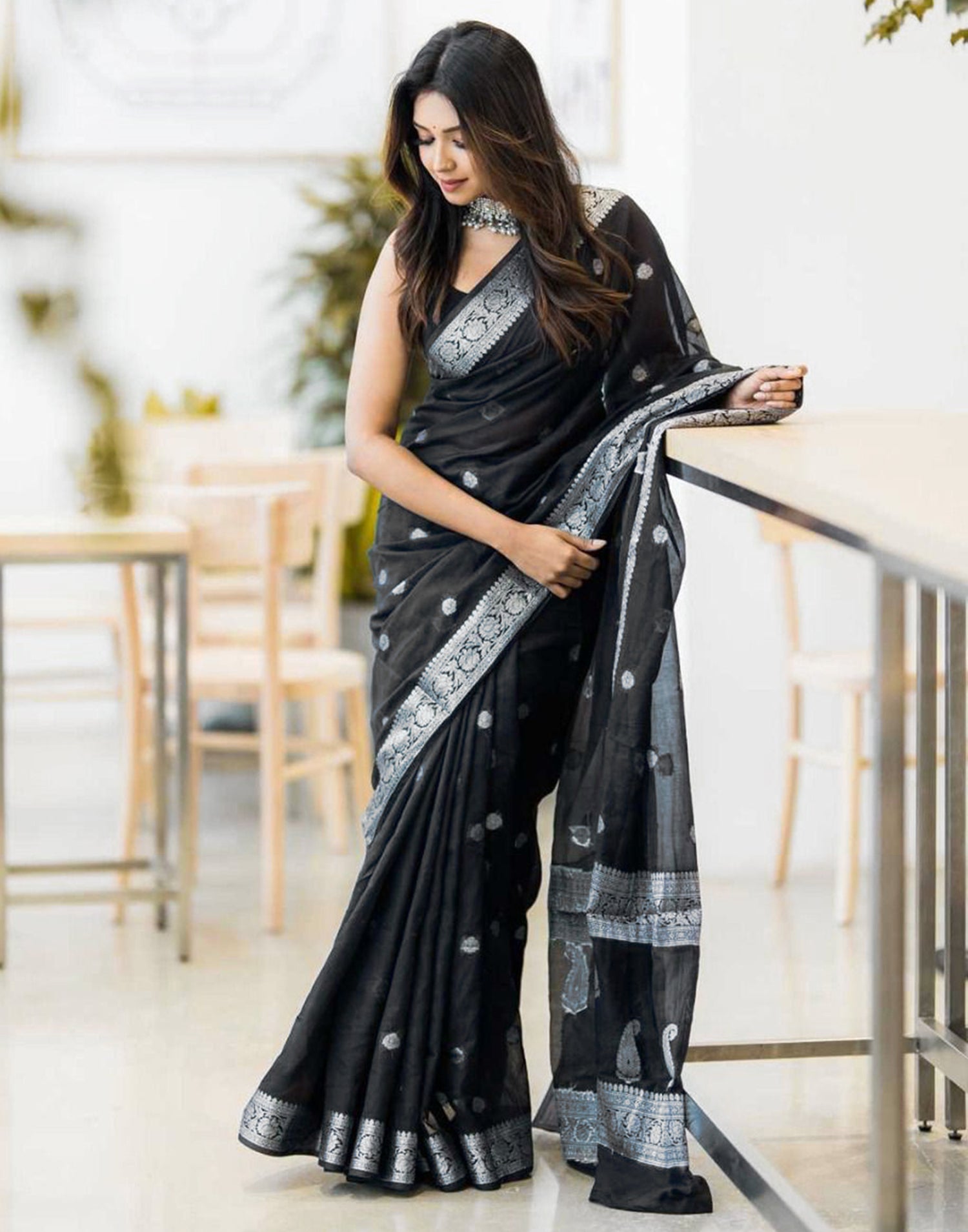 Black Silk Weaving Saree