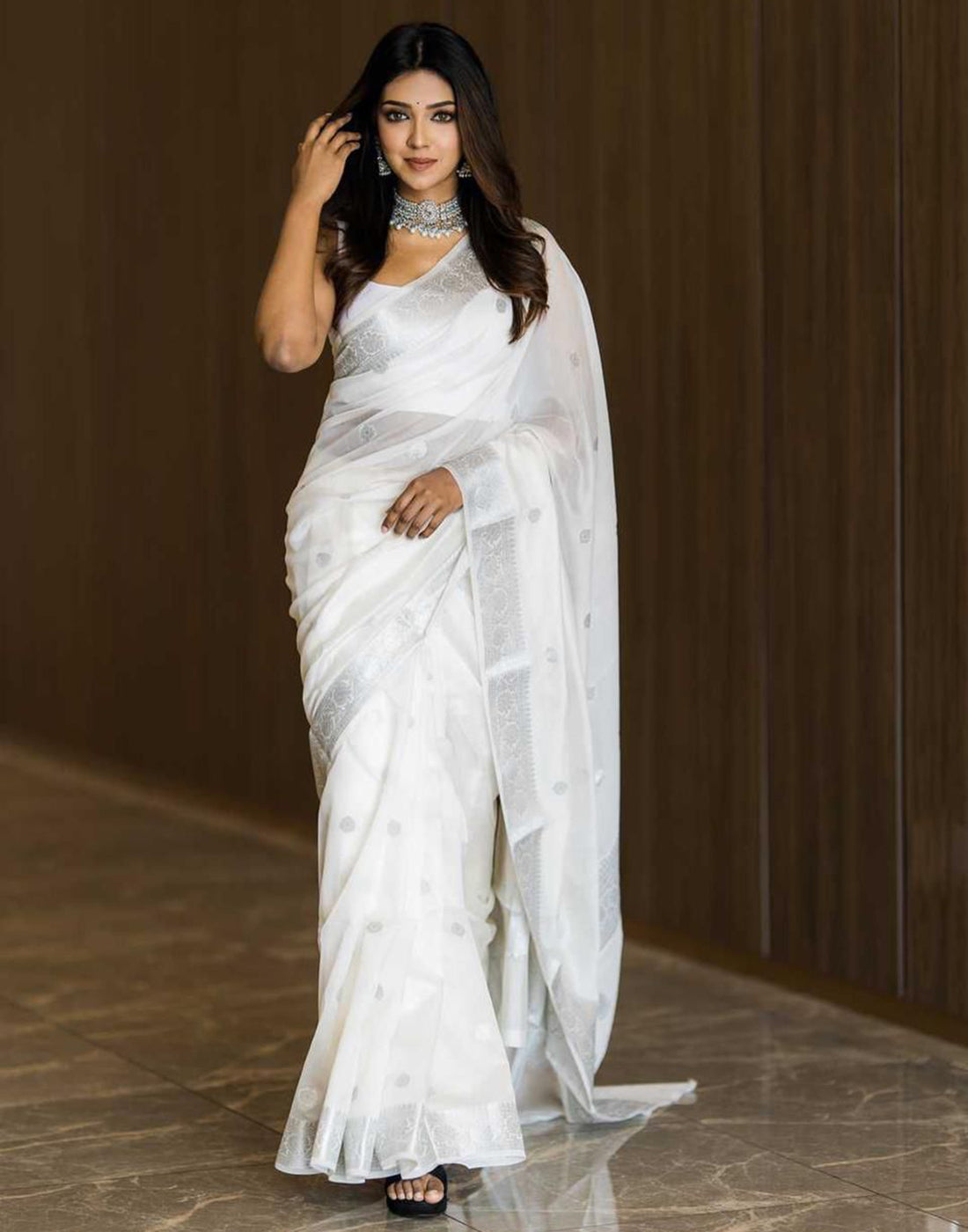 White Silk Weaving Saree