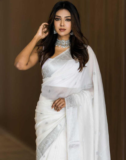 White Silk Weaving Saree