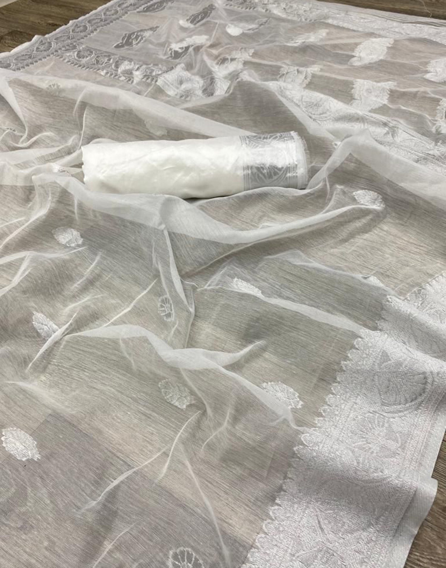 White Silk Weaving Saree