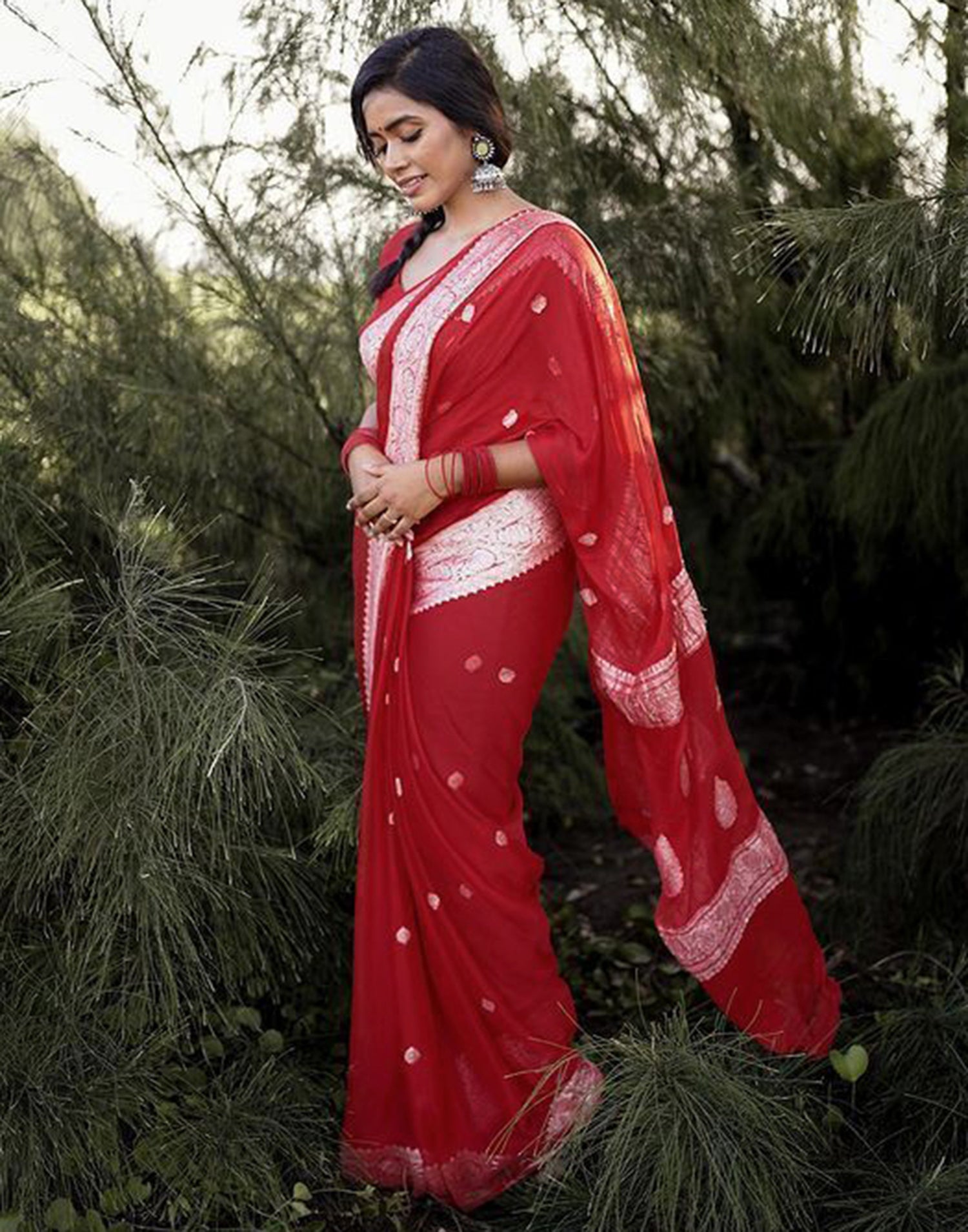 Red Silk Weaving Saree