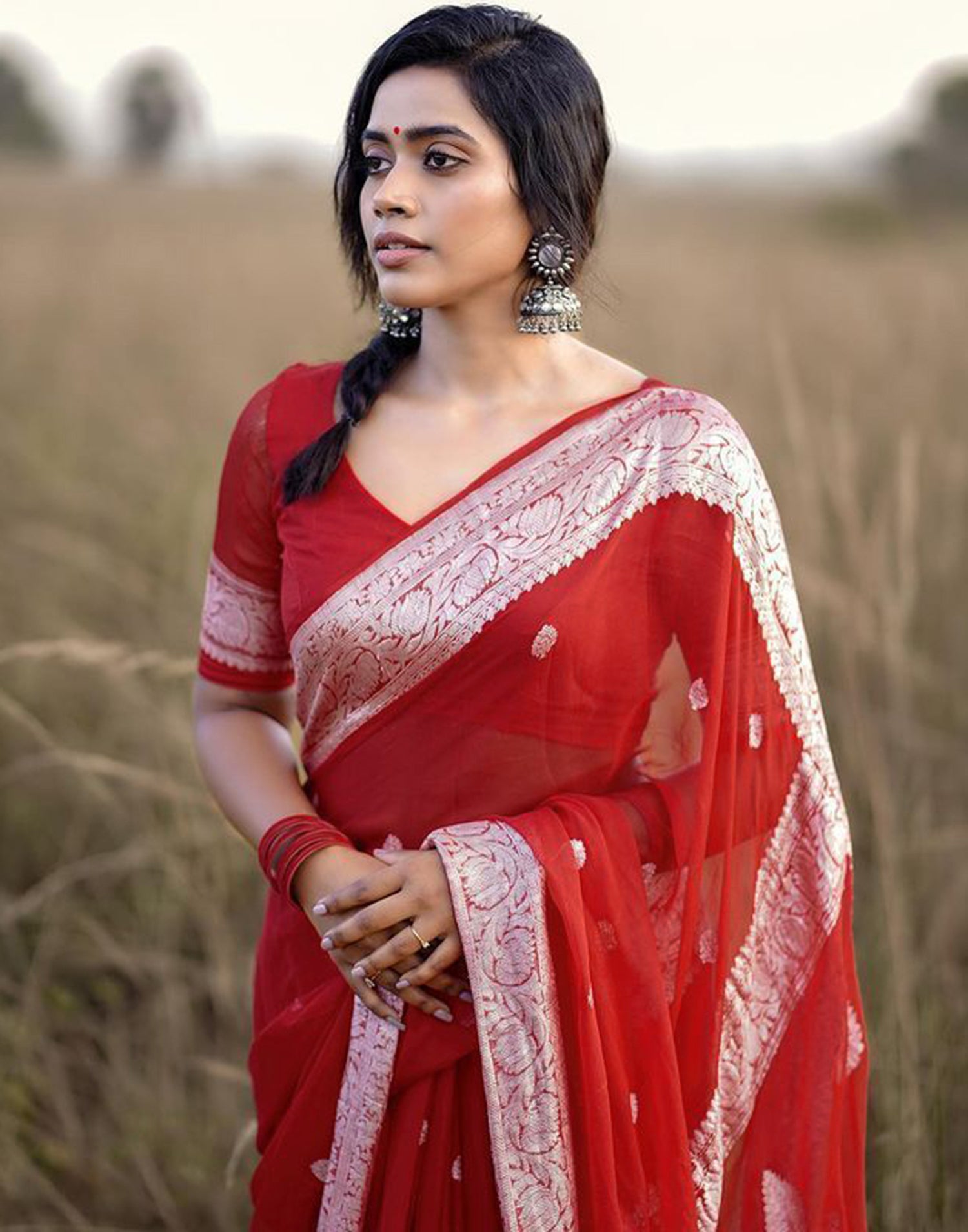 Red Silk Weaving Saree