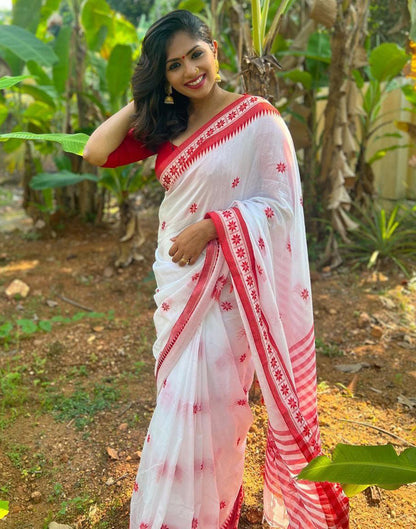 White Cotton Weaving Saree