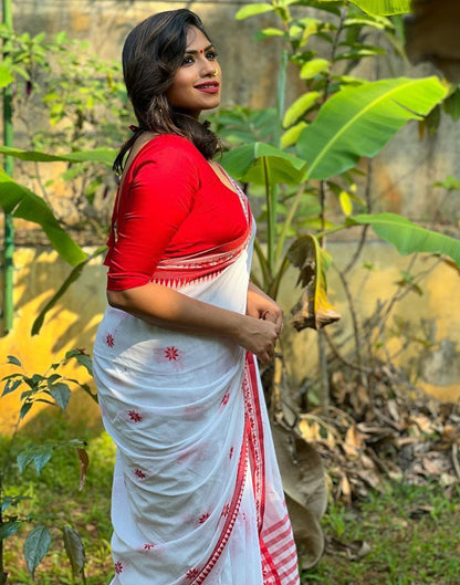 White Cotton Weaving Saree