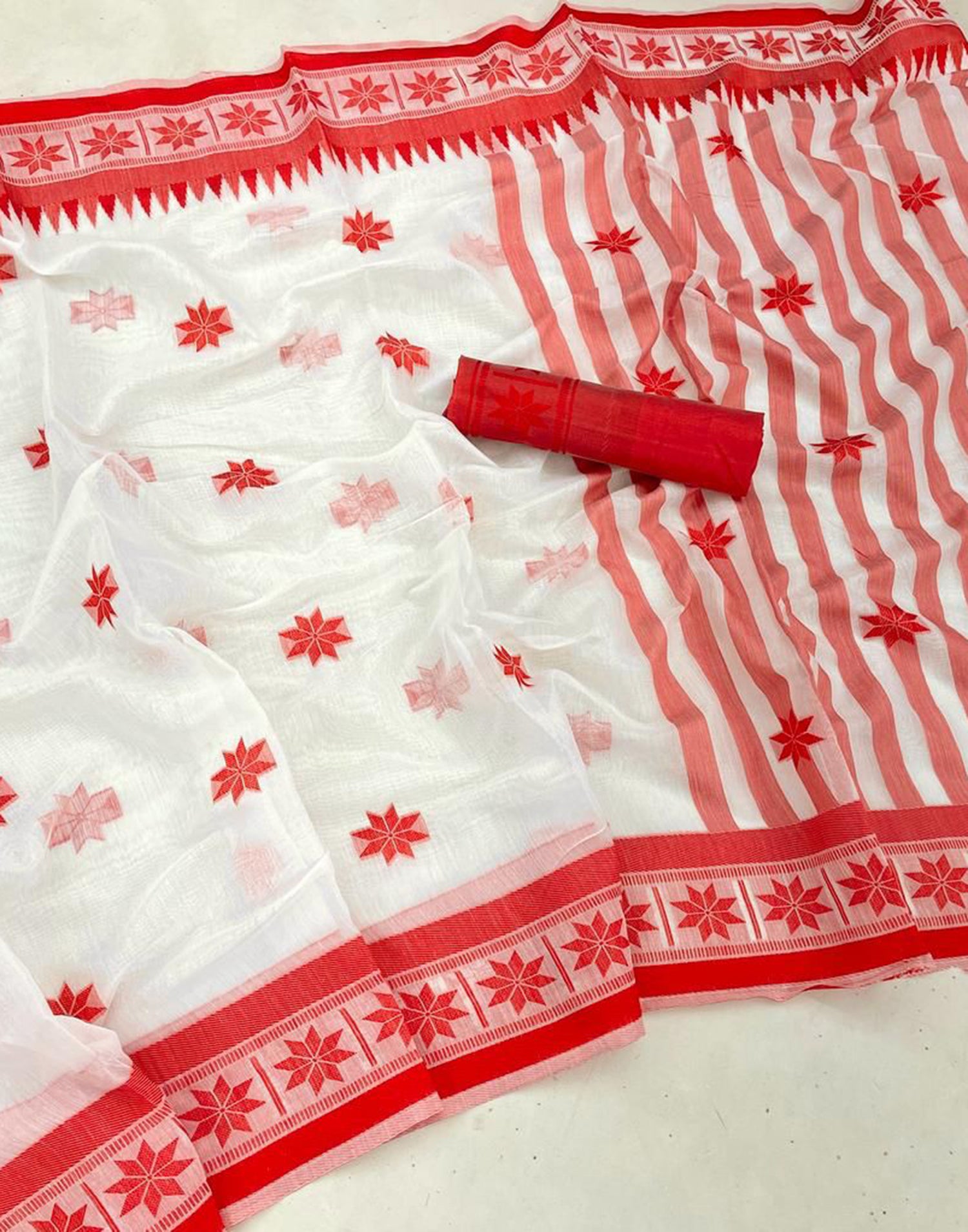 White Cotton Weaving Saree