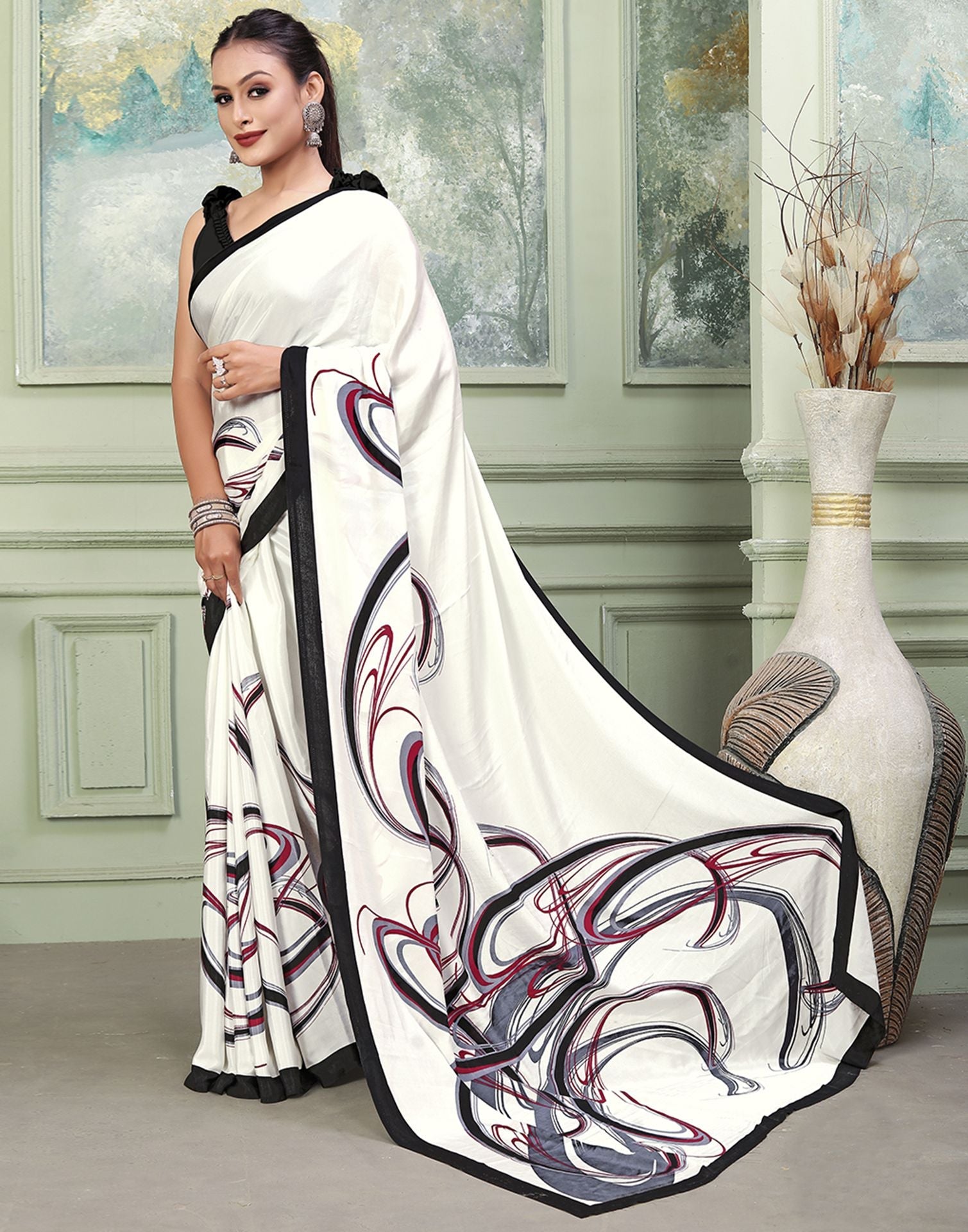 White Printed Silk Saree | Sudathi