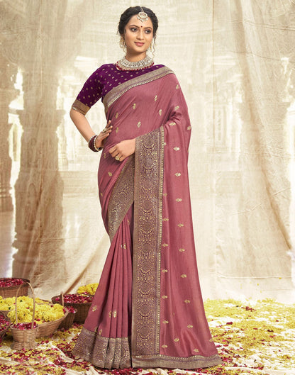 Pink Embroidery Banarasi Silk Saree | Sudathi