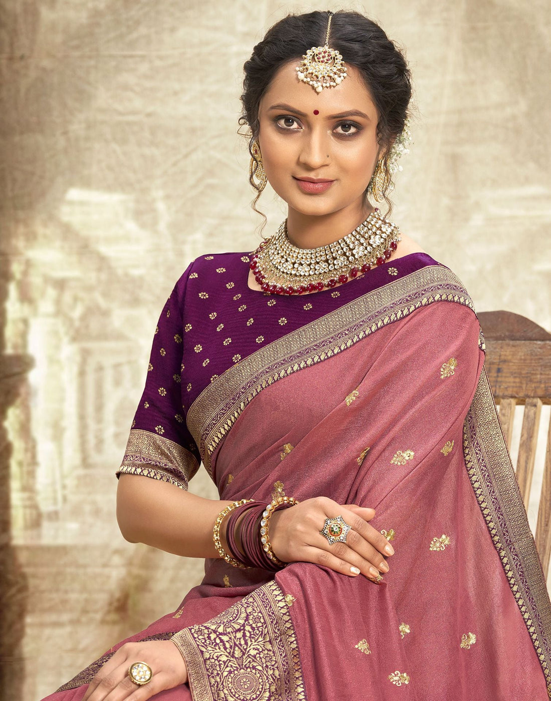 Pink Embroidery Banarasi Silk Saree | Sudathi