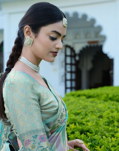 Sky Blue Woven Banarasi Organza Saree | Leemboodi