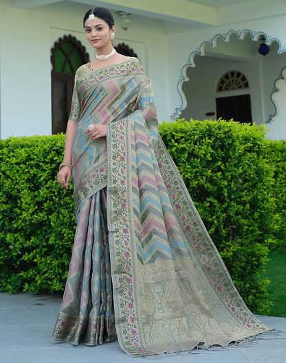 Light Grey Woven Banarasi Organza Saree | Leemboodi