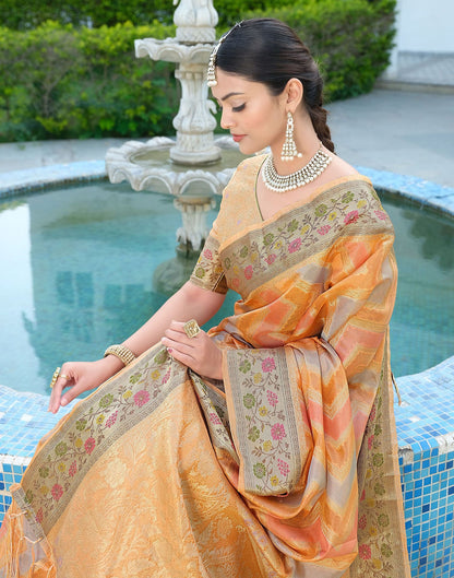 Orange Woven Banarasi Organza Saree | Leemboodi