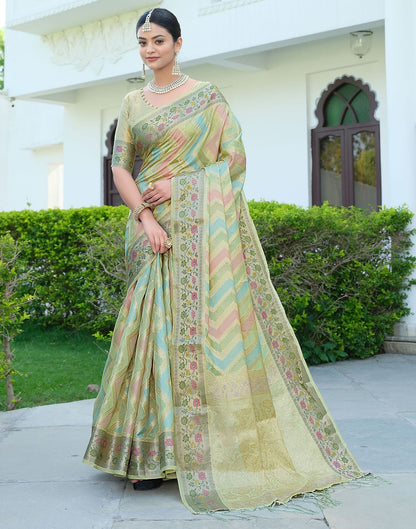 Pista Green Woven Banarasi Organza Saree | Leemboodi