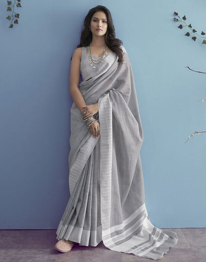 Grey Self Woven Plain Cotton Saree | Leemboodi