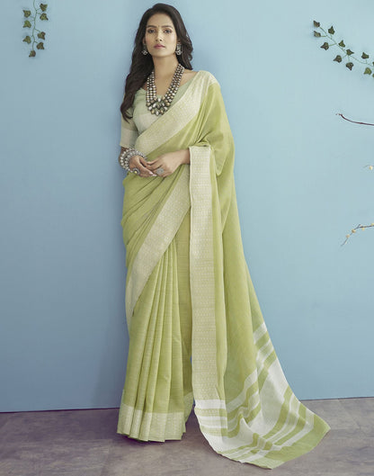 Pista Green Self Woven Plain Cotton Saree | Leemboodi