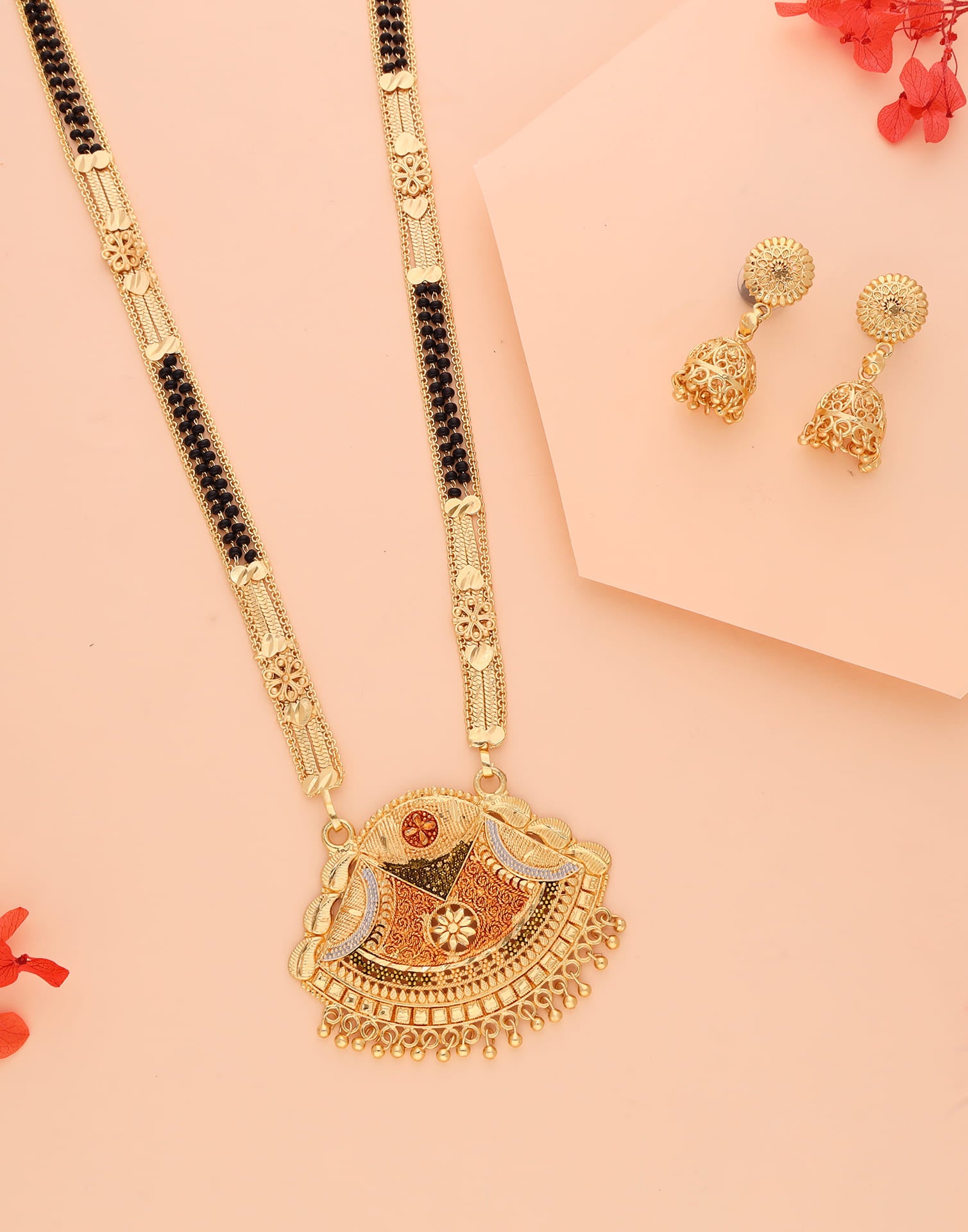 Gold Mangalsutra With Dangle Earring